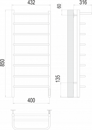 Полка П8 400х850 Электро (quick touch) Полотенцесушитель  TERMINUS Петрозаводск - фото 3