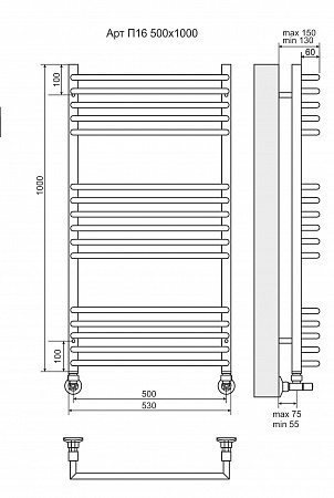 Арт П16 500х1000 Полотенцесушитель  TERMINUS Петрозаводск - фото 3